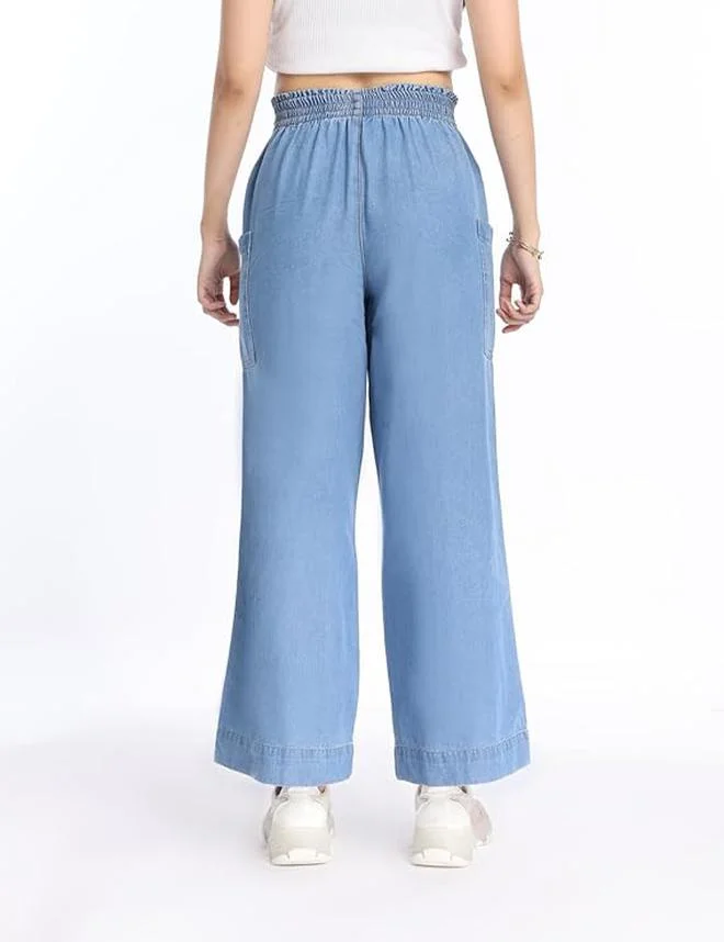 inkd Denim Divine Women's Wide Leg Jeans - High-Rise | 100% Cotton| Enzyme Wash | Elasticated Waistband | Jeans for Women for Women | Best Price UAE
